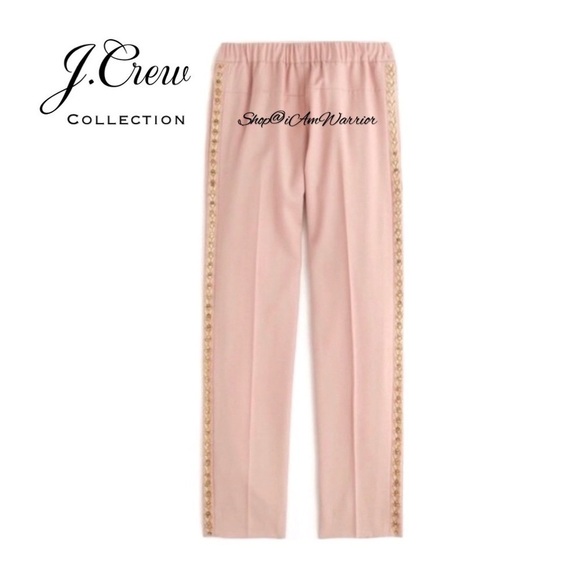 J.Crew Collection blush rose beaded tuxedo stripe pull-on wool pants - Picture 5 of 12